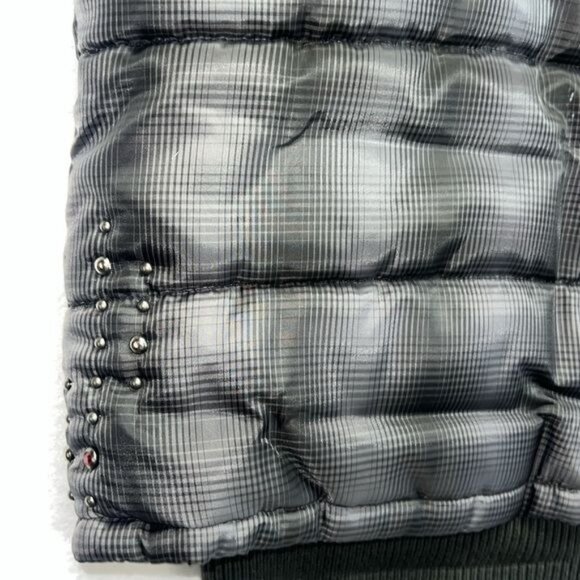 Cruel Girl Plaid Puffer Vest with Studded Embellishments Gray Size M - Picture 7 of 14